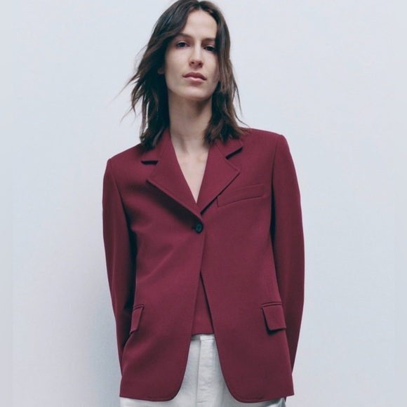 ZARA Gorgeous Wine color co-ord Set with tailored blazer & MIDI Pencil Skirt 🔥 - Picture 4 of 13